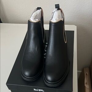 Coach Black Ankle Boots with Gold Accents